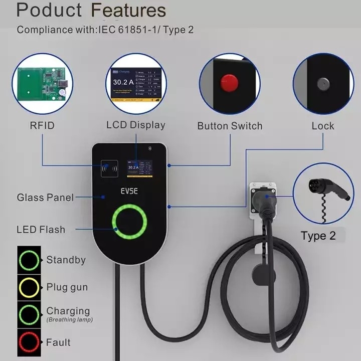 32A Level 2 Public Commercial EV Charging Station With OCPP 1.6 Wifi 4G