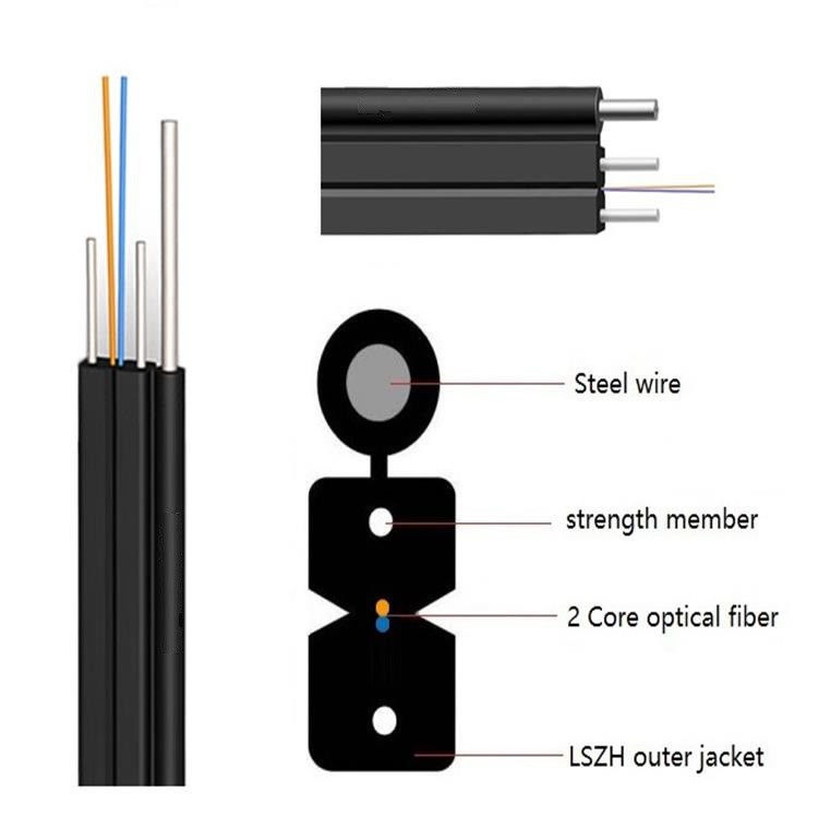Outdoor FTTH Drop Fiber Optic Cable 2km G657A1 LSZH Flat Type Single Mode