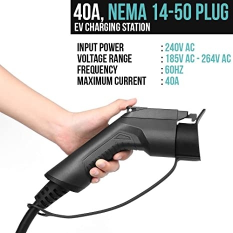 240V 9.6kW 40 Amp Level 2 Portable EV Charger Station With Plug