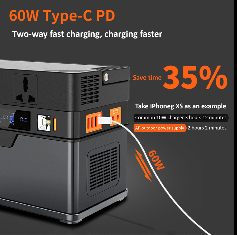 500Wh Portable Power Station Solar Mobile Lithium Battery Pack For Outdoor RV Camping